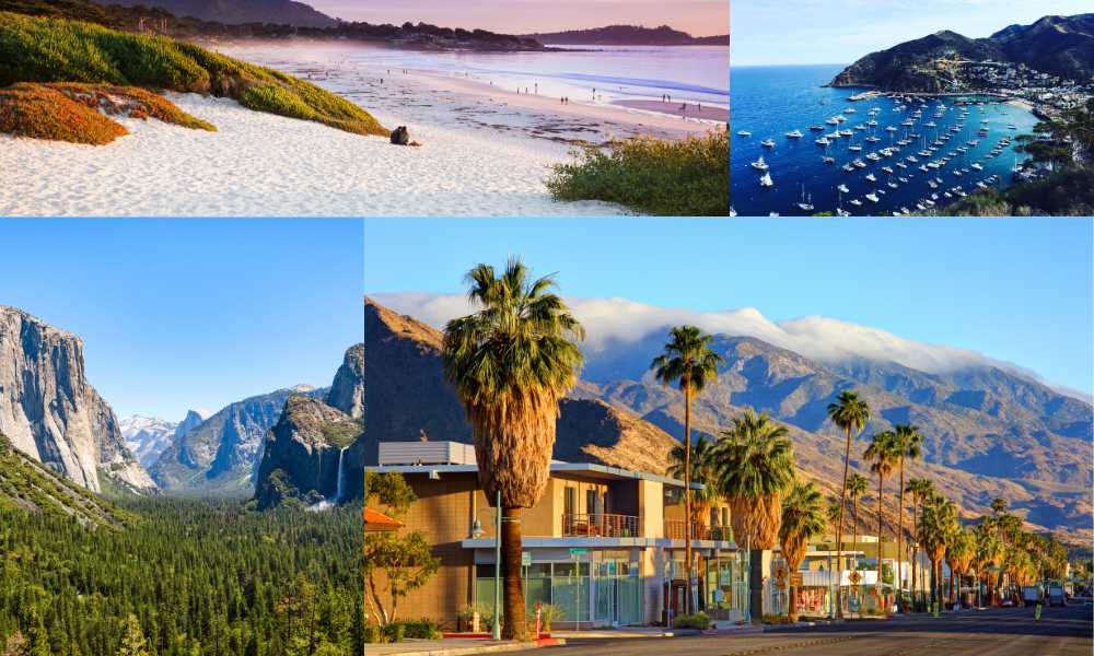 A collage of captivating coastal views from California, highlighting must-see places to travel to in California.