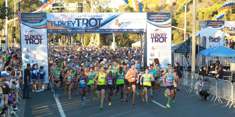 A visual representation of the top 10 marathons worldwide, with a focus on the Thanksgiving Day Turkey Trot event.