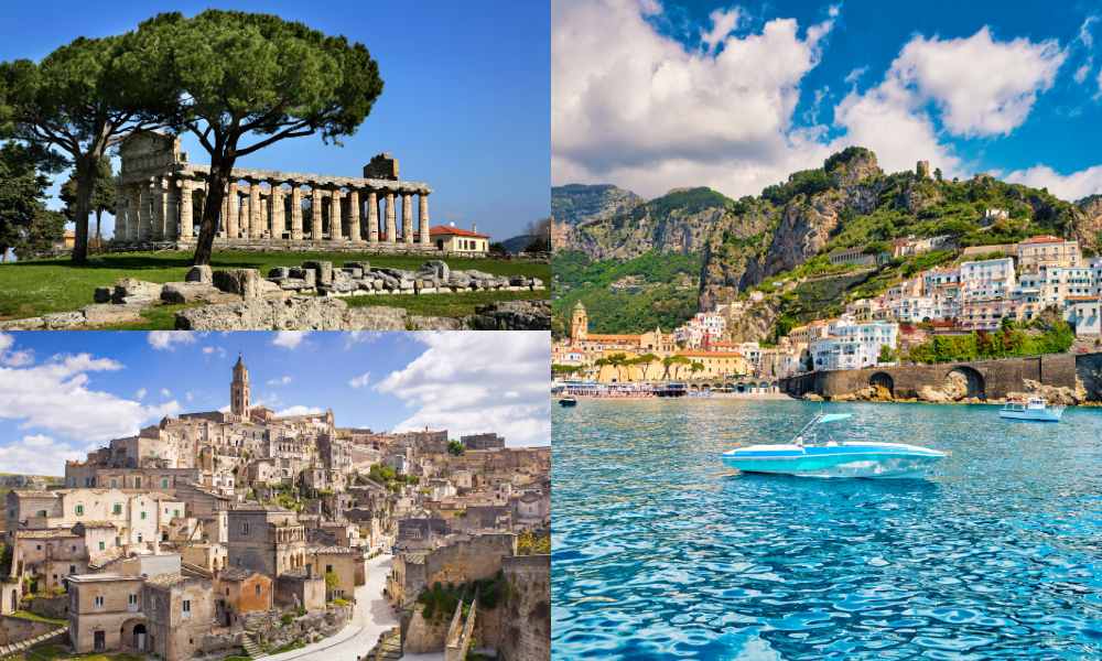 A collage of images showcasing the best places to visit in Southern Italy.