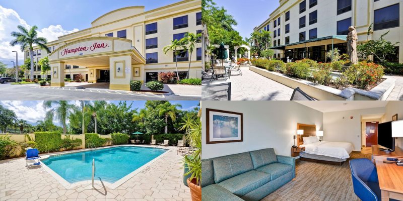 Front view of Hampton Inn Palm Beach Gardens, highlighting its stylish design and accessible entryway.