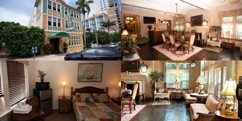 A collage featuring four different angles of a hotel room at Hotel Evernia, emphasizing its cozy and elegant design.