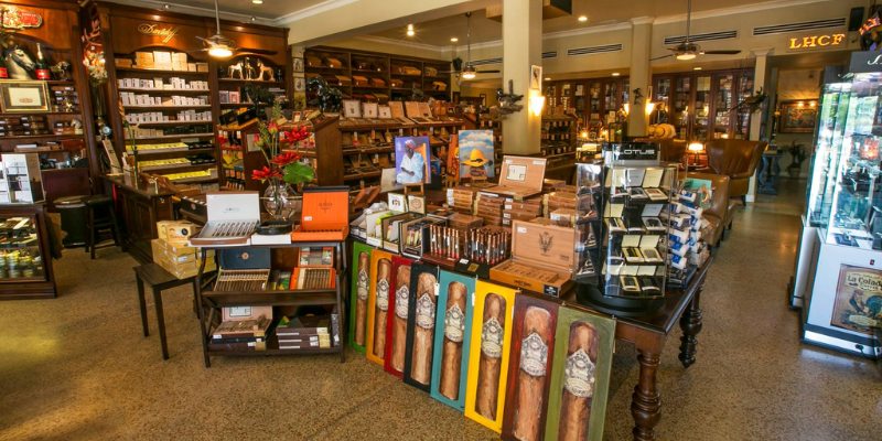 Inside Little Havana Cigar Factory, a diverse array of cigars and merchandise is displayed for enthusiasts and visitors alike.