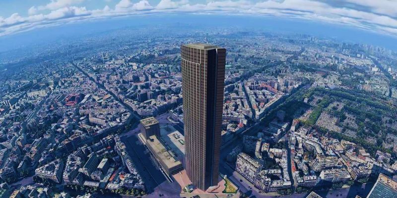 Montparnasse Tower, the tallest building in the world, stands majestically as a prominent skyscraper in the skyline.