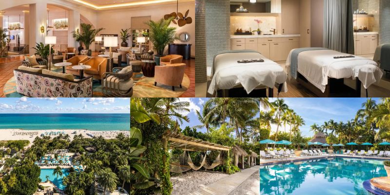 Collage of The Palms Hotel & Spa, highlighting the luxurious hotel, relaxing spa, and inviting pool scenes.