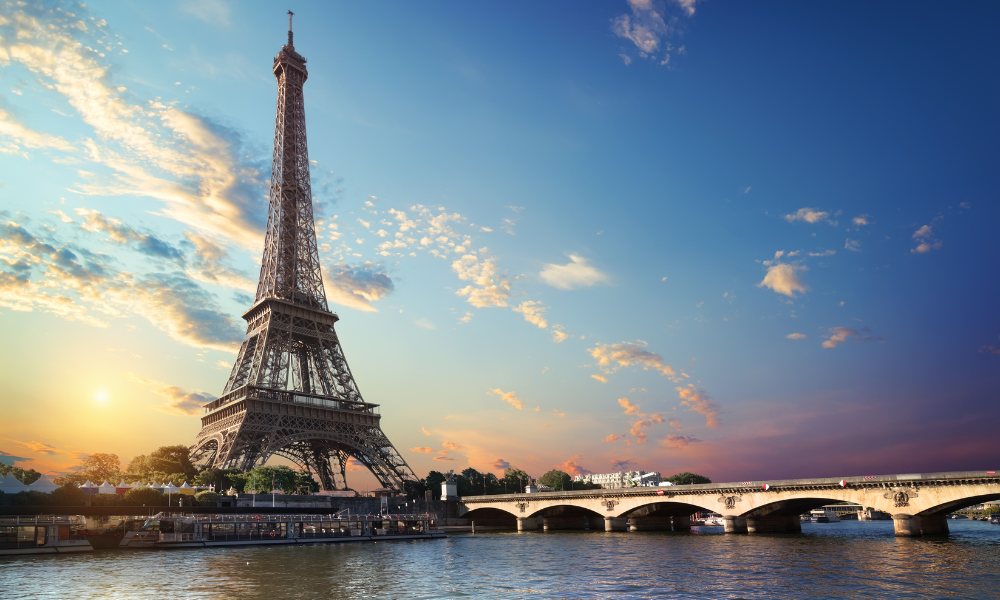 A stunning view of the Eiffel Tower in Paris, France, highlighting its intricate design and cultural significance.