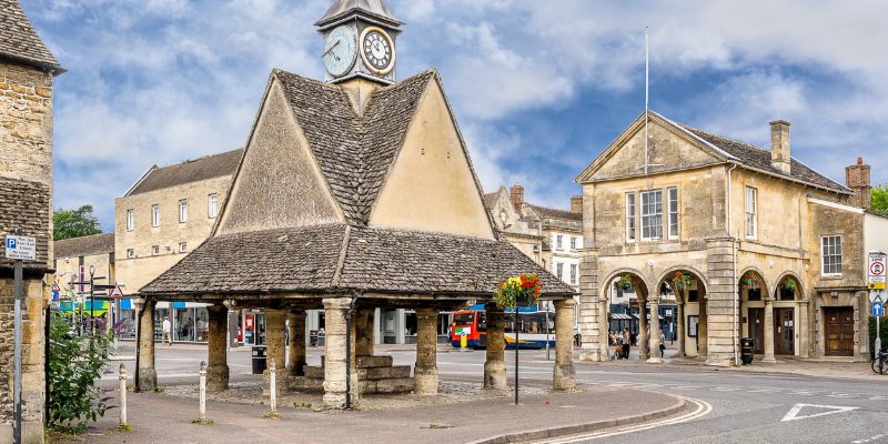 The clock tower of Witney rises majestically in the town's heart, serving as a landmark for residents and visitors alike.