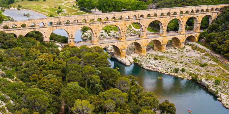 perfect view of the Pont du Gard bridge in France, showcasing its impressive architecture and historical significance