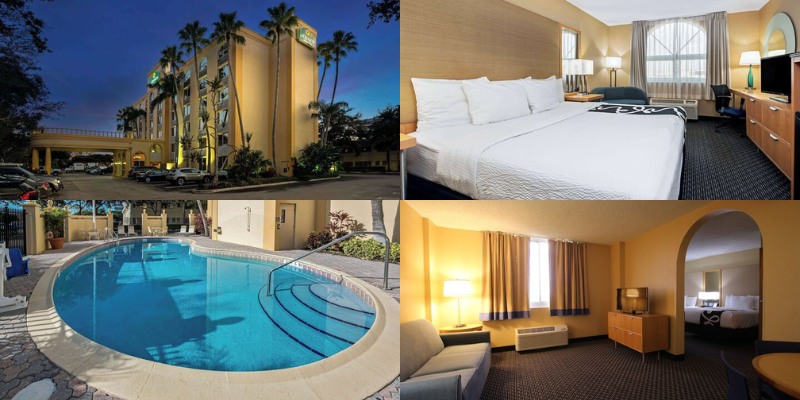 La Quinta Inn & Suites by Wyndham West Palm Beach Airport features a stylish entrance, inviting hotel rooms, a refreshing pool view, and a spacious full-room layout.