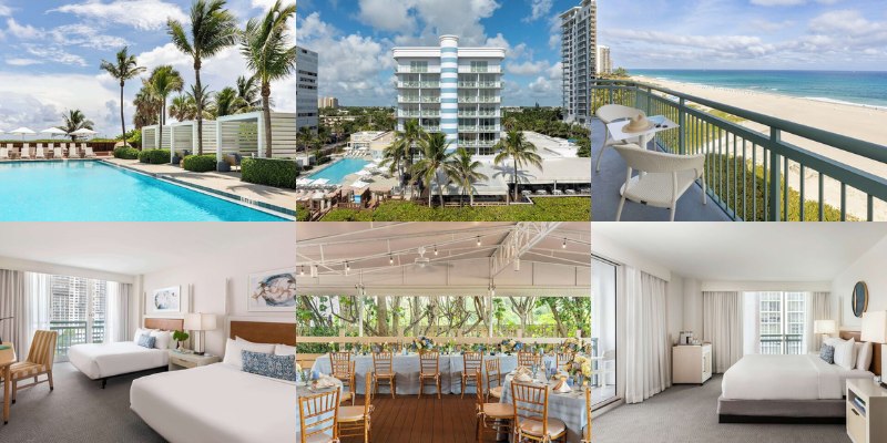 Collage of The Singer Oceanfront Resort: hotel room, inviting pool, and beautiful beach scenes.