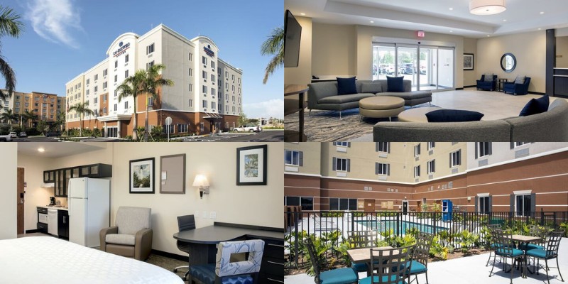 Exterior view, lobby, guest room and outdoor seating area at Candlewood Suites Miami Exec Airport - Kendall by IHG