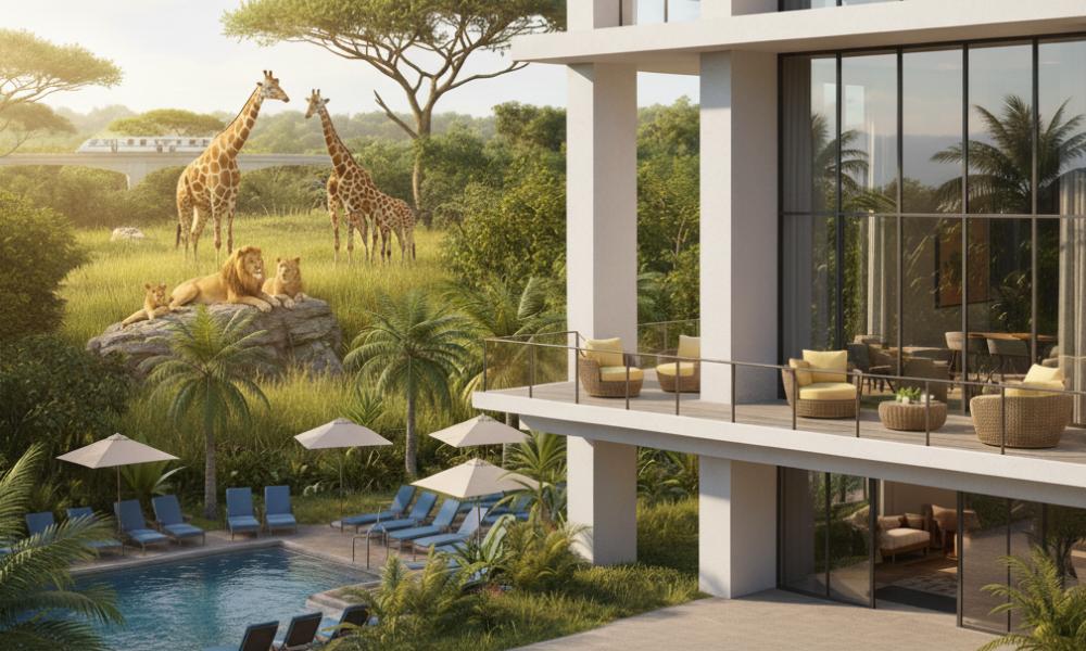 Hotel near Miami Zoo with pool, balcony seating, and wildlife views