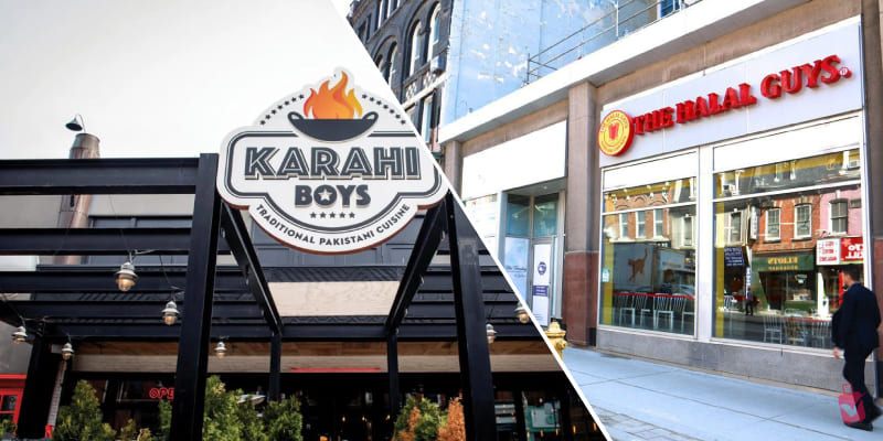 "Karahi Boys" and The "Halal Guys restaurants in Toronto",sign, representing Halal restaurants in Toronto.