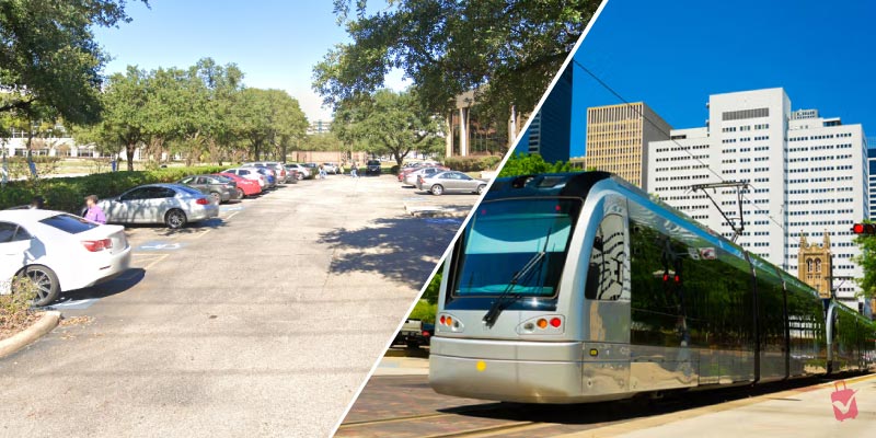 A modern METRORail train and spacious parking areas provide convenient transport options for fans looking to get to NRG stadium for games and events.