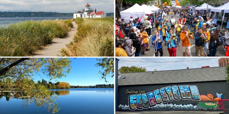 A collection of favorite local spots in Seattle, including the trails at Discovery Park, Green Lake, and the vibrant Georgetown neighborhood.
