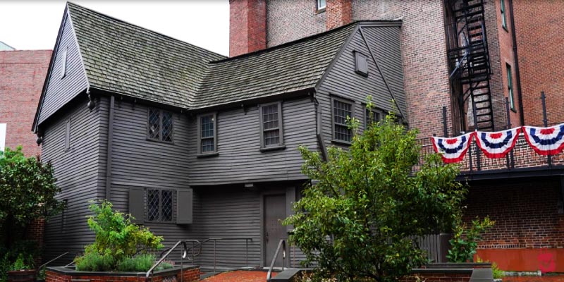 The dark timber-framed paul revere house stands as the oldest remaining residence in downtown Boston, offering a glimpse into colonial-era life.
