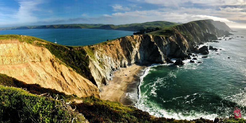 A wide panoramic view of the rugged coastal cliffs and turquoise ocean, typical of a Point Reyes Safari adventure.