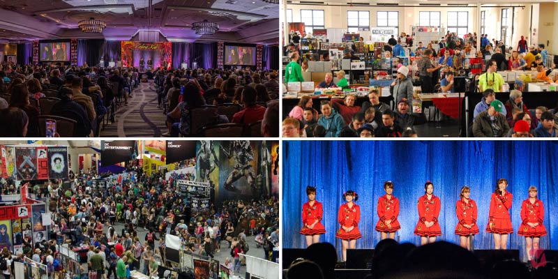 Fans attend Pop Culture in New Jersey gatherings including comic book conventions with vendor booths and live stage performances for attendees.