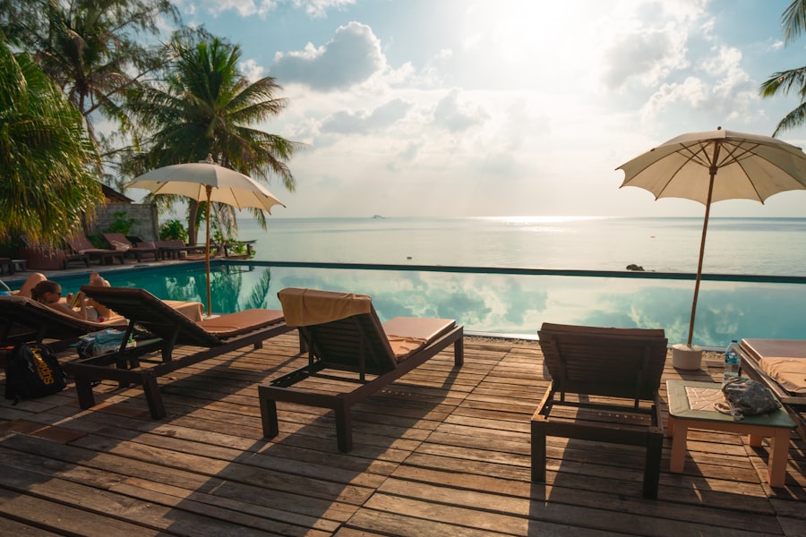 Resort terrace with lounge seating